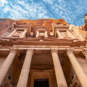 incredible and mystical look at the Al Khazneh tomb. The Treasury tomb of Petra, Jordan - Image, selective focus