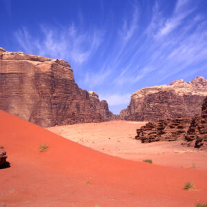 Exploring with a four wheel drive the Wadi rum desert in Jordan