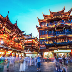 beautiful yuyuan garden at night,traditional shopping area in shanghai, China.